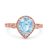 Teardrop Pear Art Deco Wedding Engagement Bridal Ring Round Simulated Cubic Zirconia 925 Sterling Silver