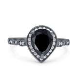 Teardrop Pear Art Deco Wedding Engagement Bridal Ring Round Simulated Cubic Zirconia 925 Sterling Silver