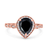 Teardrop Pear Art Deco Wedding Engagement Bridal Ring Round Simulated Cubic Zirconia 925 Sterling Silver