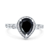 Teardrop Pear Art Deco Wedding Engagement Bridal Ring Round Simulated Cubic Zirconia 925 Sterling Silver