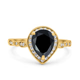Teardrop Pear Art Deco Wedding Engagement Bridal Ring Round Simulated Cubic Zirconia 925 Sterling Silver