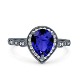 Teardrop Pear Art Deco Wedding Engagement Bridal Ring Round Simulated Cubic Zirconia 925 Sterling Silver
