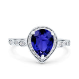 Teardrop Pear Art Deco Wedding Engagement Bridal Ring Round Simulated Cubic Zirconia 925 Sterling Silver