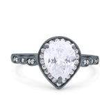 Teardrop Pear Art Deco Wedding Engagement Bridal Ring Round Simulated Cubic Zirconia 925 Sterling Silver