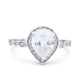 Teardrop Pear Art Deco Wedding Engagement Bridal Ring Round Simulated Cubic Zirconia 925 Sterling Silver