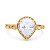 Teardrop Pear Art Deco Wedding Engagement Bridal Ring Round Simulated Cubic Zirconia 925 Sterling Silver
