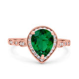 Teardrop Pear Art Deco Wedding Engagement Bridal Ring Round Simulated Cubic Zirconia 925 Sterling Silver