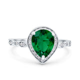 Teardrop Pear Art Deco Wedding Engagement Bridal Ring Round Simulated Cubic Zirconia 925 Sterling Silver