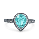 Teardrop Pear Art Deco Wedding Engagement Bridal Ring Round Simulated Cubic Zirconia 925 Sterling Silver