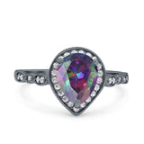 Teardrop Pear Art Deco Wedding Engagement Bridal Ring Round Simulated Cubic Zirconia 925 Sterling Silver