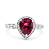 Teardrop Pear Art Deco Wedding Engagement Bridal Ring Round Simulated Cubic Zirconia 925 Sterling Silver