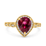 Teardrop Pear Art Deco Wedding Engagement Bridal Ring Round Simulated Cubic Zirconia 925 Sterling Silver