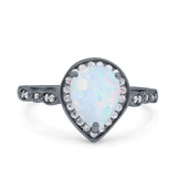 Teardrop Pear Art Deco Wedding Engagement Bridal Ring Round Simulated Cubic Zirconia 925 Sterling Silver