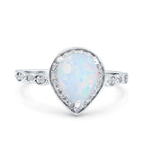 Teardrop Pear Art Deco Wedding Engagement Bridal Ring Round Simulated Cubic Zirconia 925 Sterling Silver