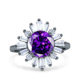 Art Deco Wedding Engagement Bridal Ring Baguette Round Simulated Cubic Zirconia 925 Sterling Silver