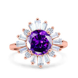 Art Deco Wedding Engagement Bridal Ring Baguette Round Simulated Cubic Zirconia 925 Sterling Silver