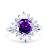 Art Deco Wedding Engagement Bridal Ring Baguette Round Simulated Cubic Zirconia 925 Sterling Silver