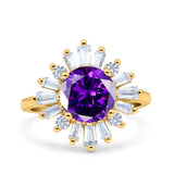 Art Deco Wedding Engagement Bridal Ring Baguette Round Simulated Cubic Zirconia 925 Sterling Silver