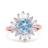 Art Deco Wedding Engagement Bridal Ring Baguette Round Simulated Cubic Zirconia 925 Sterling Silver