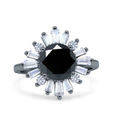 Art Deco Wedding Engagement Bridal Ring Baguette Round Simulated Cubic Zirconia 925 Sterling Silver