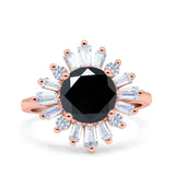 Art Deco Wedding Engagement Bridal Ring Baguette Round Simulated Cubic Zirconia 925 Sterling Silver