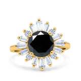 Art Deco Wedding Engagement Bridal Ring Baguette Round Simulated Cubic Zirconia 925 Sterling Silver