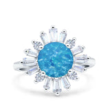 Art Deco Wedding Engagement Bridal Ring Baguette Round Simulated Cubic Zirconia 925 Sterling Silver