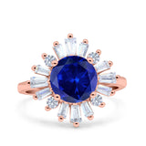 Art Deco Wedding Engagement Bridal Ring Baguette Round Simulated Cubic Zirconia 925 Sterling Silver