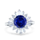 Art Deco Wedding Engagement Bridal Ring Baguette Round Simulated Cubic Zirconia 925 Sterling Silver