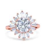 Art Deco Wedding Engagement Bridal Ring Baguette Round Simulated Cubic Zirconia 925 Sterling Silver