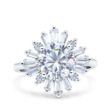 Art Deco Wedding Engagement Bridal Ring Baguette Round Simulated Cubic Zirconia 925 Sterling Silver