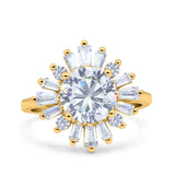 Art Deco Wedding Engagement Bridal Ring Baguette Round Simulated Cubic Zirconia 925 Sterling Silver