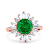 Art Deco Wedding Engagement Bridal Ring Baguette Round Simulated Cubic Zirconia 925 Sterling Silver