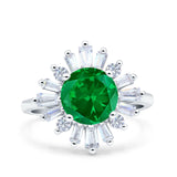 Art Deco Wedding Engagement Bridal Ring Baguette Round Simulated Cubic Zirconia 925 Sterling Silver