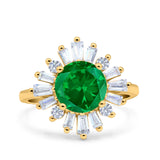 Art Deco Wedding Engagement Bridal Ring Baguette Round Simulated Cubic Zirconia 925 Sterling Silver