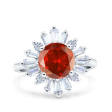 Art Deco Wedding Engagement Bridal Ring Baguette Round Simulated Cubic Zirconia 925 Sterling Silver