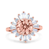 Art Deco Wedding Engagement Bridal Ring Baguette Round Simulated Cubic Zirconia 925 Sterling Silver