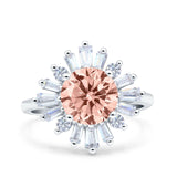 Art Deco Wedding Engagement Bridal Ring Baguette Round Simulated Cubic Zirconia 925 Sterling Silver