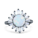 Art Deco Wedding Engagement Bridal Ring Baguette Round Simulated Cubic Zirconia 925 Sterling Silver