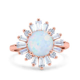 Art Deco Wedding Engagement Bridal Ring Baguette Round Simulated Cubic Zirconia 925 Sterling Silver