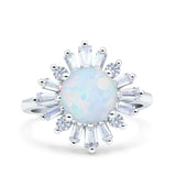 Art Deco Wedding Engagement Bridal Ring Baguette Round Simulated Cubic Zirconia 925 Sterling Silver