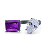 925 Sterling Silver Ring Open Teardrop Pear Emerald Cut CZ Wedding Engagement Bridal Anniversary Cocktail Ring