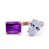 925 Sterling Silver Ring Open Teardrop Pear Emerald Cut CZ Wedding Engagement Bridal Anniversary Cocktail Ring