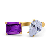 925 Sterling Silver Ring Open Teardrop Pear Emerald Cut CZ Wedding Engagement Bridal Anniversary Cocktail Ring