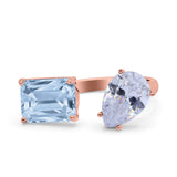 925 Sterling Silver Ring Open Teardrop Pear Emerald Cut CZ Wedding Engagement Bridal Anniversary Cocktail Ring