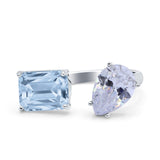 925 Sterling Silver Ring Open Teardrop Pear Emerald Cut CZ Wedding Engagement Bridal Anniversary Cocktail Ring