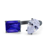 925 Sterling Silver Ring Open Teardrop Pear Emerald Cut CZ Wedding Engagement Bridal Anniversary Cocktail Ring