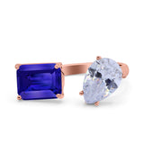 925 Sterling Silver Ring Open Teardrop Pear Emerald Cut CZ Wedding Engagement Bridal Anniversary Cocktail Ring