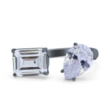 925 Sterling Silver Ring Open Teardrop Pear Emerald Cut CZ Wedding Engagement Bridal Anniversary Cocktail Ring