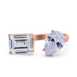 925 Sterling Silver Ring Open Teardrop Pear Emerald Cut CZ Wedding Engagement Bridal Anniversary Cocktail Ring